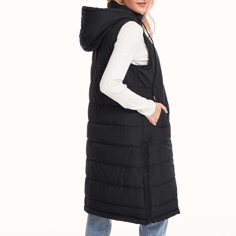 Womens Puffer Vest Winter Hooded Sleeveless Zip Up Long Puffy Jacket Warm Thick Quilted Coats with Pockets Casual Party Streetwear