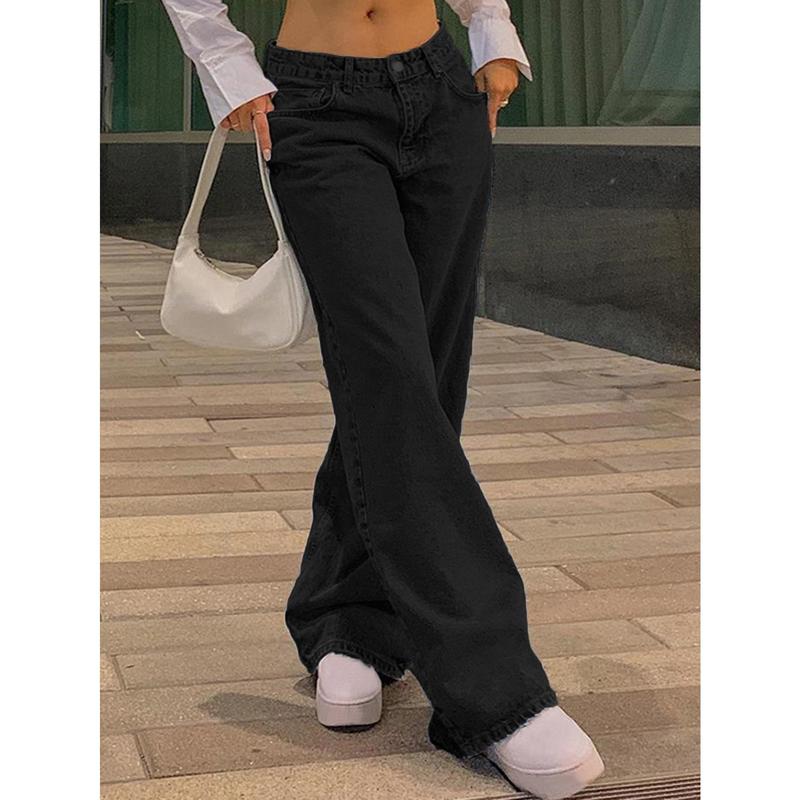 HS1580  Plain Vintage Jeans Low-rise  Fitted Retro Jeans Straight-leg Loose-fitting Street Style Denim Trousers Fitted Mid Waist Jeans trousers  outfit