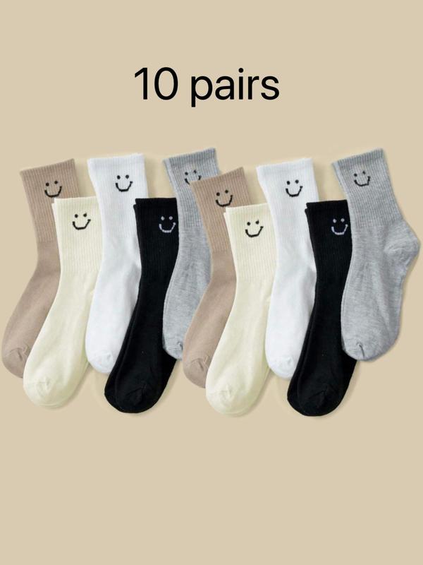 Women's 5 Pairs Cartoon Face Print Crew Socks, Cute Comfy Breathable Socks for Daily Wear, Women's Socks for All Seasons