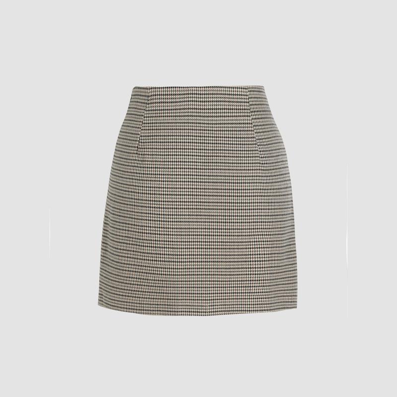 Cider [3 colors, Size 2-26] Houndstooth High Waist Split Mini Skirt