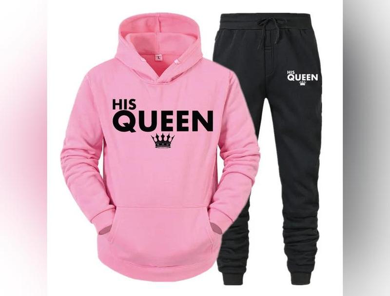 Lover Her QUEEN or His KING Printed Tracksuits Couple Hoodies Outfit Suits Casual Hooded Sweatshirt + Sweatpants Two Piece Set