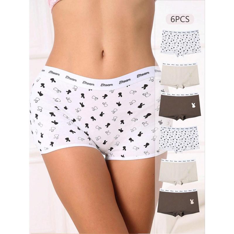 6Pcs Women's Boxer Pants, Women's Boxer Pants Quad Pants Comfortable Soft Skin Friendly Panties Cute Cartoon Panties, Women's Boxer Pants Non-Marking Comfortable Panties