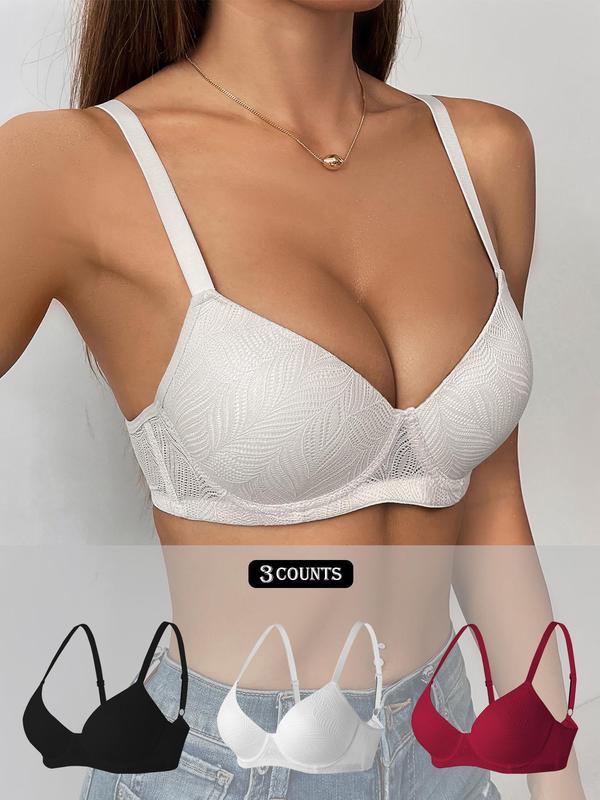 Women's Solid Adjustable Strap Underwire Bra, Soft Comfortable Breathable Hollow Out Push Up Bra, Lingerie for All Seasons