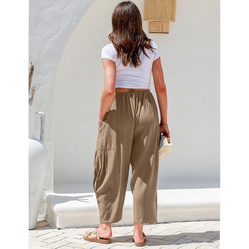 Womens Linen Wide Leg Pants Casual Loose Beach Palazzo Harem Pants with Pockets Bottom Boho Style Summer modest clothing Trouser Basic Womenswear Minimalist