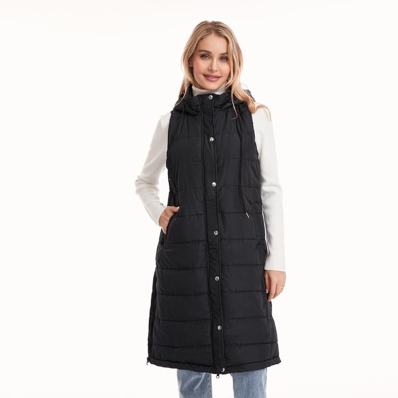 Womens Puffer Vest Winter Hooded Sleeveless Zip Up Long Puffy Jacket Warm Thick Quilted Coats with Pockets Casual Party Streetwear