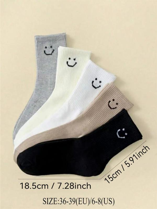 Women's 5 Pairs Cartoon Face Print Crew Socks, Cute Comfy Breathable Socks for Daily Wear, Women's Socks for All Seasons