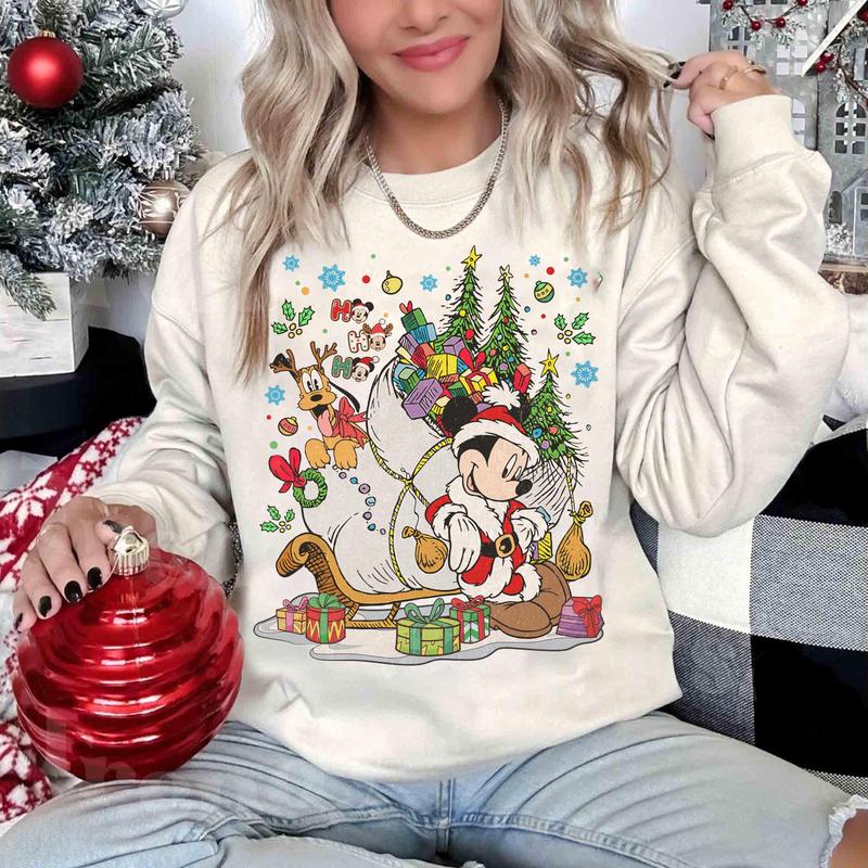 Cartoon Vintage M and Friends Christmas Shirt, Mouse and Dog Santa Ho Ho Ho Christmas Shirt, Cartoon Christmas Vacation Family Shirt QC71