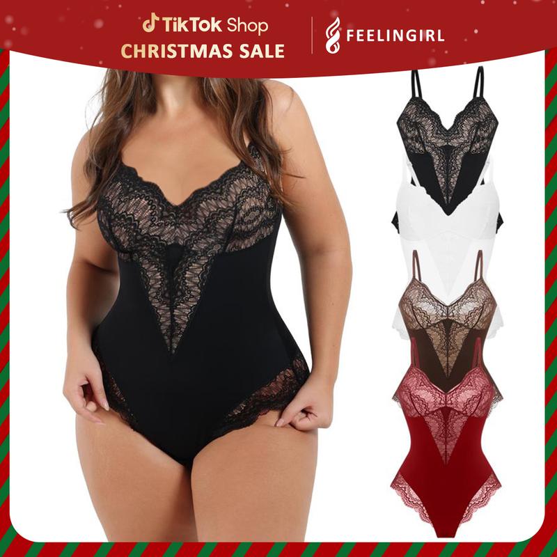 FeelinGirl Valentine's Day Sexy Low-back Ultra-versatile Lace Bodysuit tts Short Comfort Womenswear