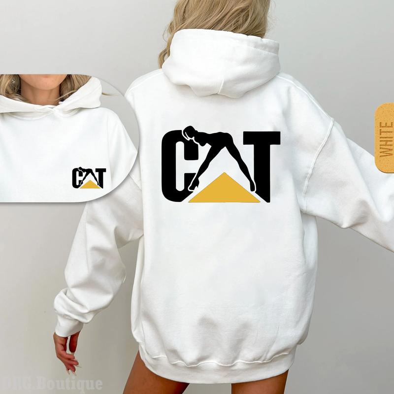 CAT Caterpillar Stripper Outfitters Hoodie, Cat With Woman for Outfitters and Casual Wear Cat Lovers Hooded Pullover Cotton Menswear Oversized Womenswear Comfortable