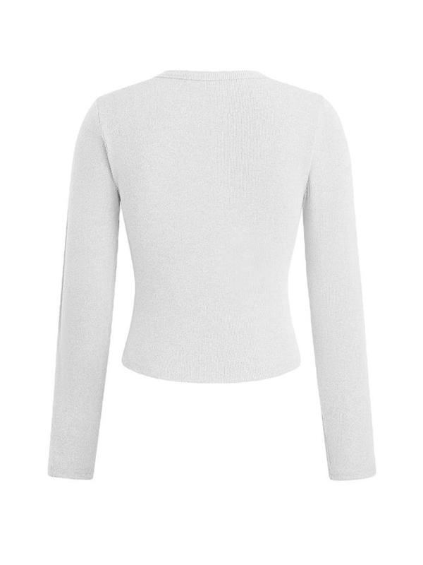 Women's Solid Button Front Ribbed Cardigan, Casual Long Sleeve Round Neck Knitwear for Fall & Winter, Fashion Ladies' Knit Clothing for Daily Wear