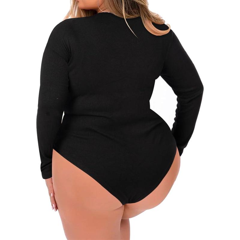 Plus size women's long sleeve bodysuit crew neck bodysuit tops for curly women