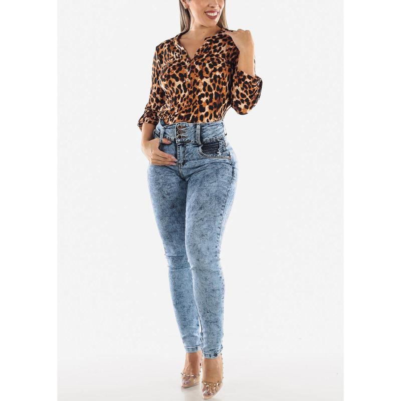 Butt Lift Marble Wash Levanta Cola Skinny Jeans