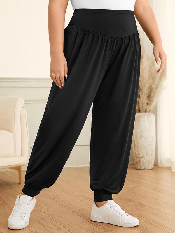 CURVZY Plus Size Solid Plicated Jogger Pants, Casual Comfy Trousers for Women, Women's Bottoms for Spring & Fall