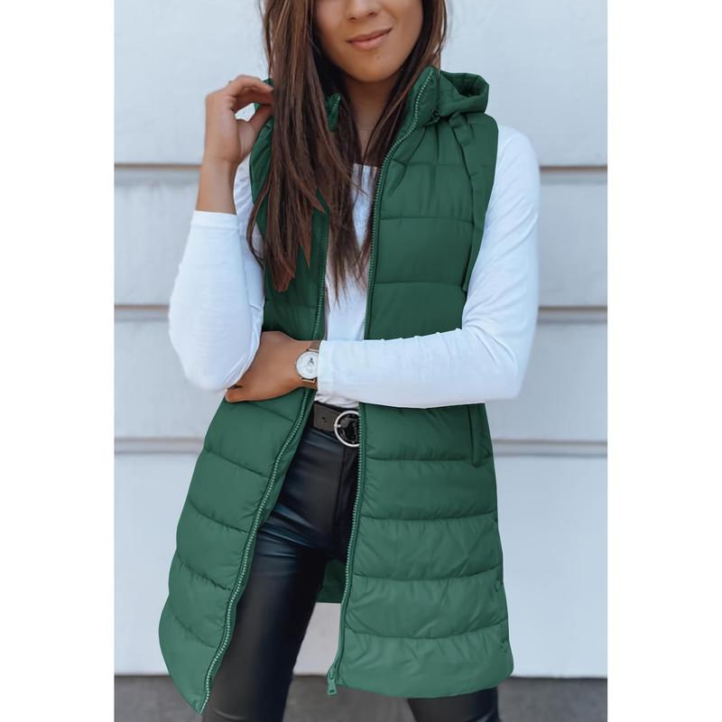 Women's Long Vest Solid Color Sleeveless Hooded Winter down Vest Jacket