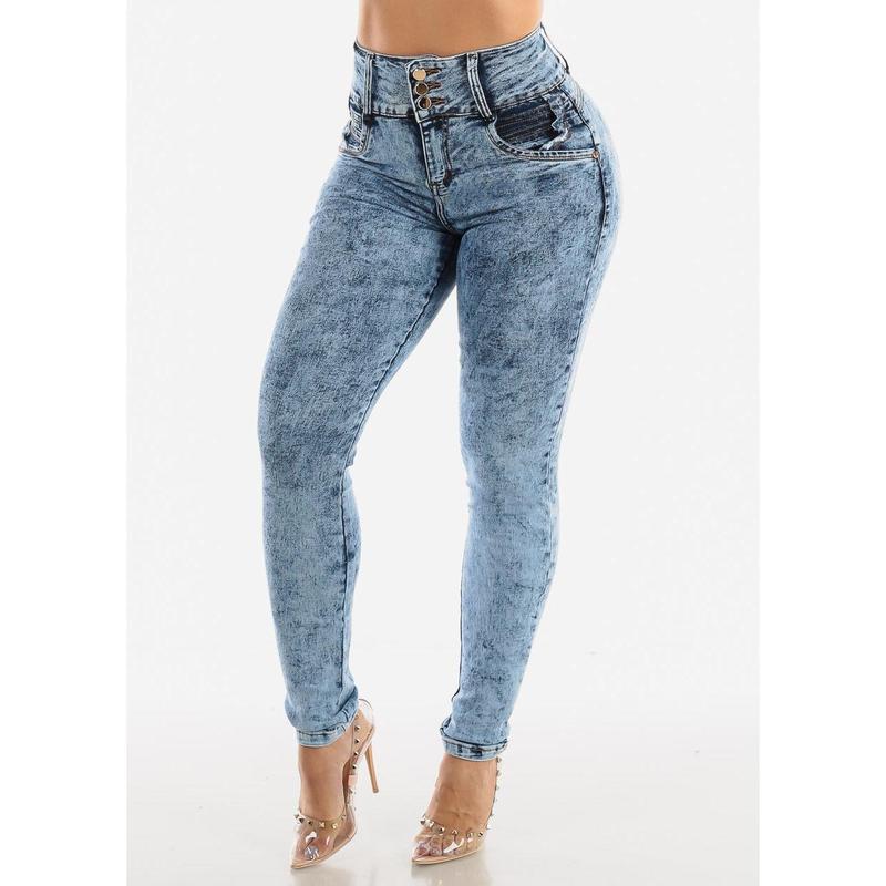 Butt Lift Marble Wash Levanta Cola Skinny Jeans