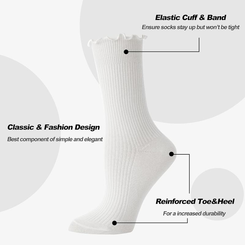 Ruffle Socks, Womens White Ankle Crew Cute Frilly Socks for Women Girls Turn-Cuff Lettuce Socks Size 5 7-9