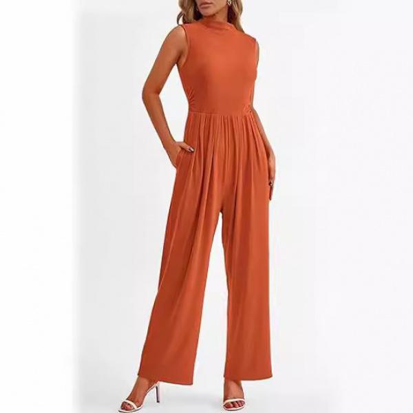 Women's Elegant Summer Jumpsuit Formal Casual One-Piece Sleeveless Ladies Wide Leg One-Piece Pant Belt Pockets