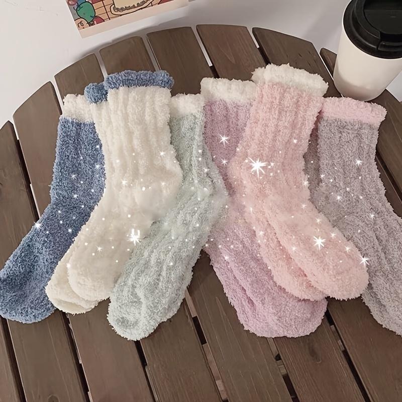 8 Pairs Coral Fleece Soft Crew Socks, Casual Warm Women's Stockings & Hosiery for Fall & Winter