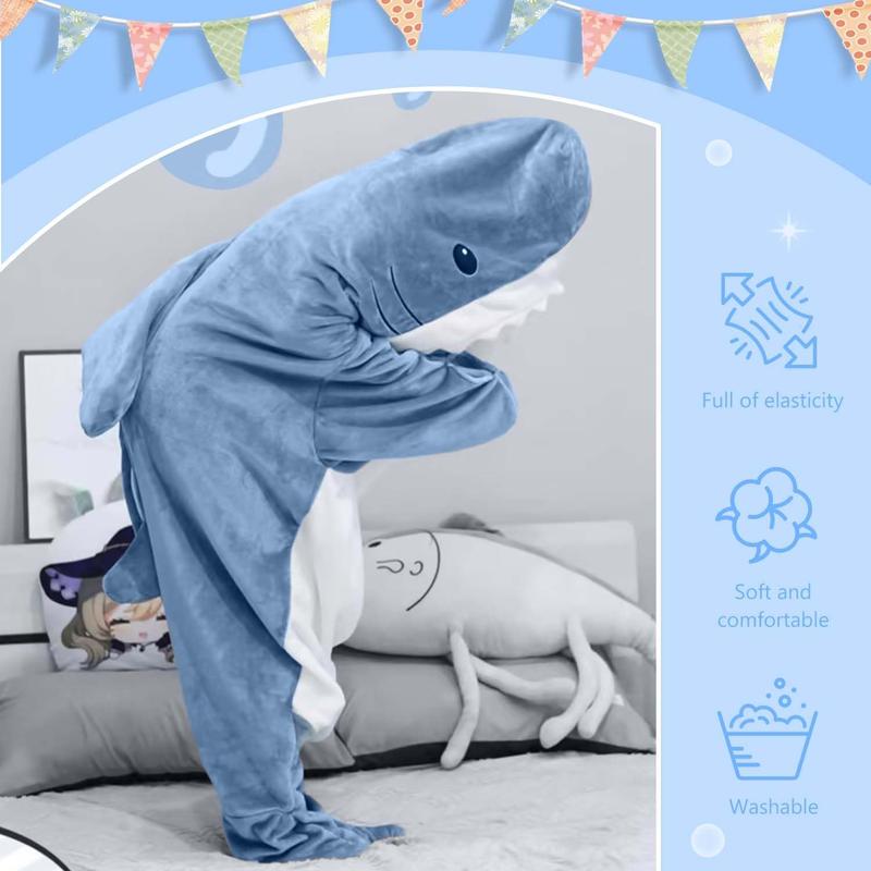 Shark Blanket Hoodie Onesie Adult & Kid, Wearable Shark Blanket, Shark Sleeping Bag, Soft Cozy Shark Onesie Costume Womenswear Clothing