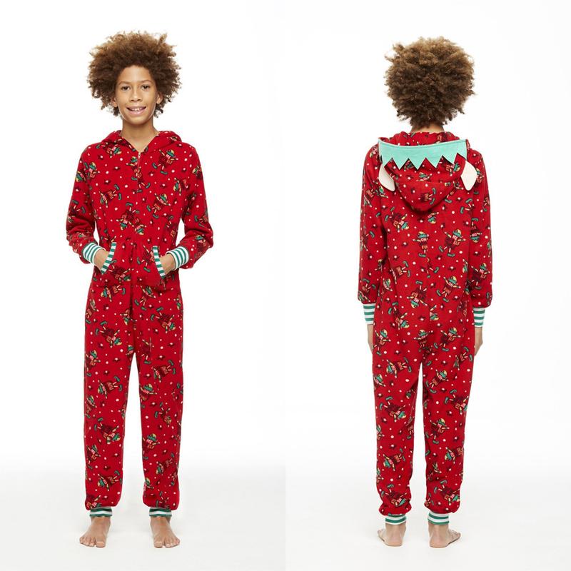 Calsunbaby Family Xmas Matching Pajamas Jumpsuit, Reindeer Printed Family Sleepwear, Christmas Front Zipper Nightwear