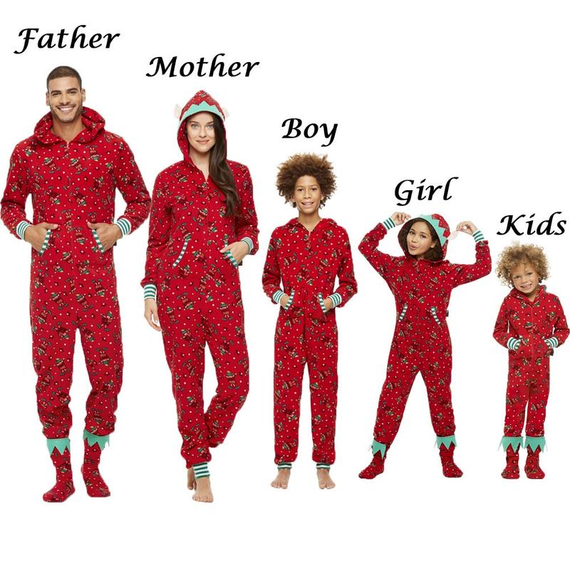 Calsunbaby Family Xmas Matching Pajamas Jumpsuit, Reindeer Printed Family Sleepwear, Christmas Front Zipper Nightwear