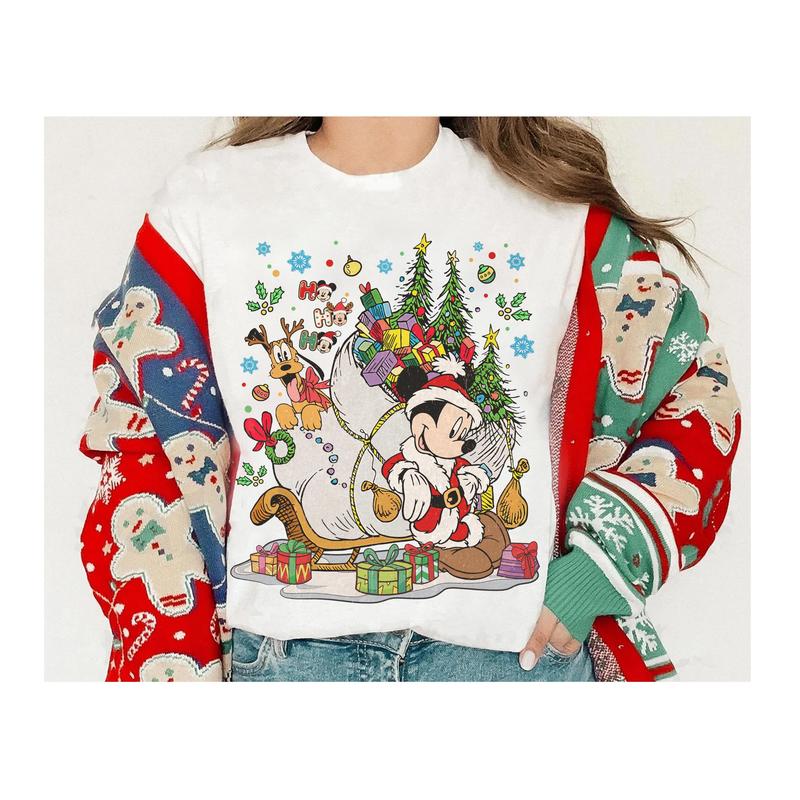 Cartoon Vintage M and Friends Christmas Shirt, Mouse and Dog Santa Ho Ho Ho Christmas Shirt, Cartoon Christmas Vacation Family Shirt QC71