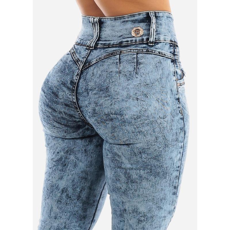 Butt Lift Marble Wash Levanta Cola Skinny Jeans