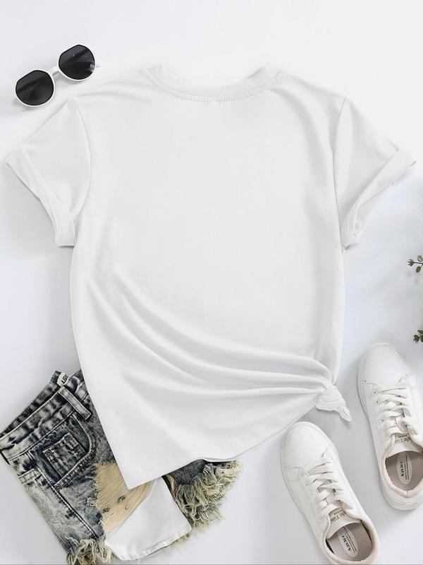 Women's Letter Print Round Neck Tee, Vintage Trendy Casual Short Sleeve T-shirt for Daily Wear, Ladies Fall & Winter Outfit