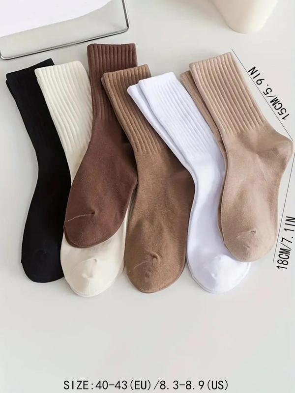 Women's 6 Pairs Solid Crew Socks, Fashion Casual Basic Cozy Breathable Socks for Daily Wear, Women Socks for All Seasons