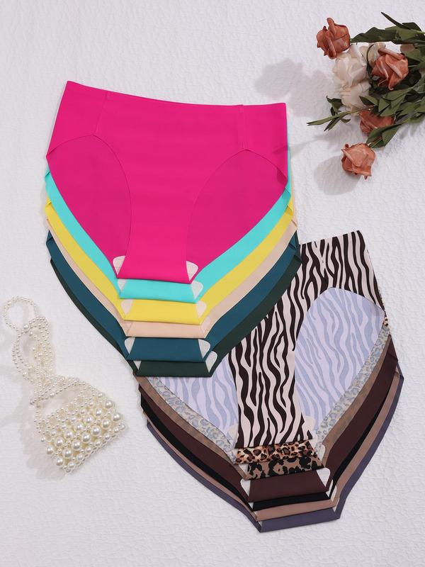 Women's Plain & Leopard Print & Zebra Stripe Print Panty, Soft Comfy Breathable Seamless Knicker for Daily Wear, Underwear for All Seasons