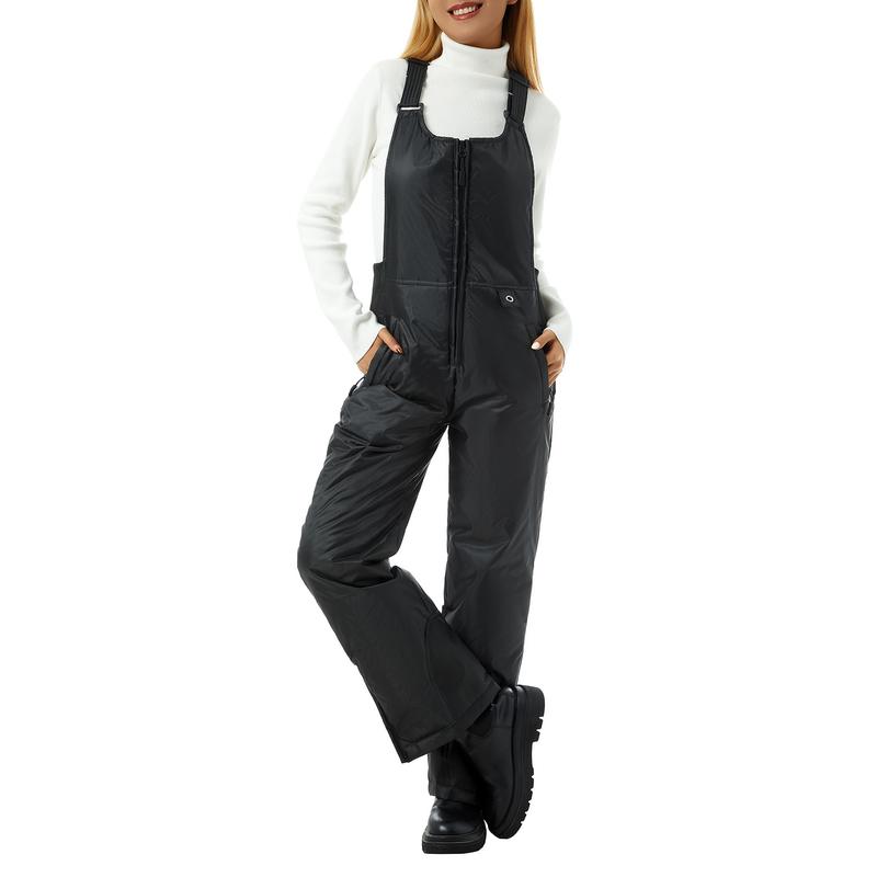 Women's Sleeveless Ski Overalls, Adjustable Shoulder Strap Jumpsuit, Side Pocket Long  Clothes