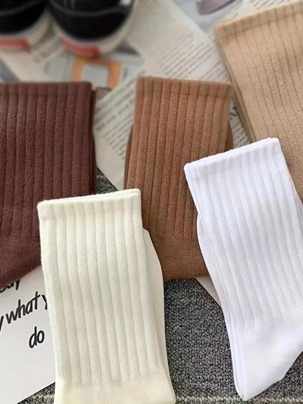 Women's 6 Pairs Solid Crew Socks, Fashion Casual Basic Cozy Breathable Socks for Daily Wear, Women Socks for All Seasons