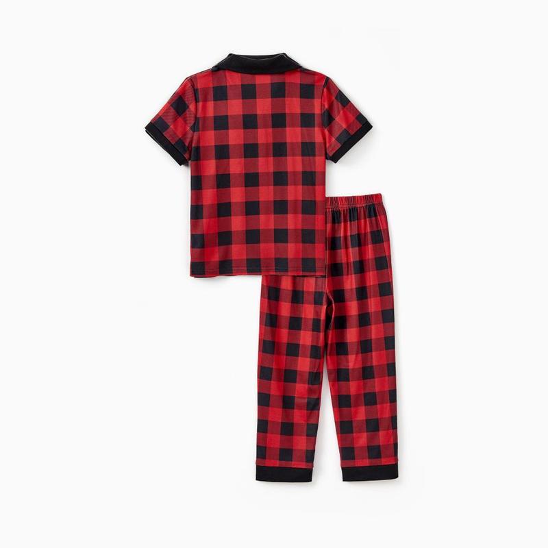 PatPat Christmas Pajamas Short Sleeves Red & Black Plaid Collared Pajamas Sets