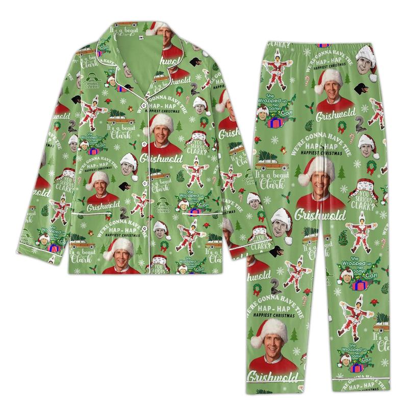 Griswold Pajamas Christmas Set for Family, Matching Loungewear with 3D Prints in Various Colors and Sizes - Elastic, Menswear Breathable Comfort