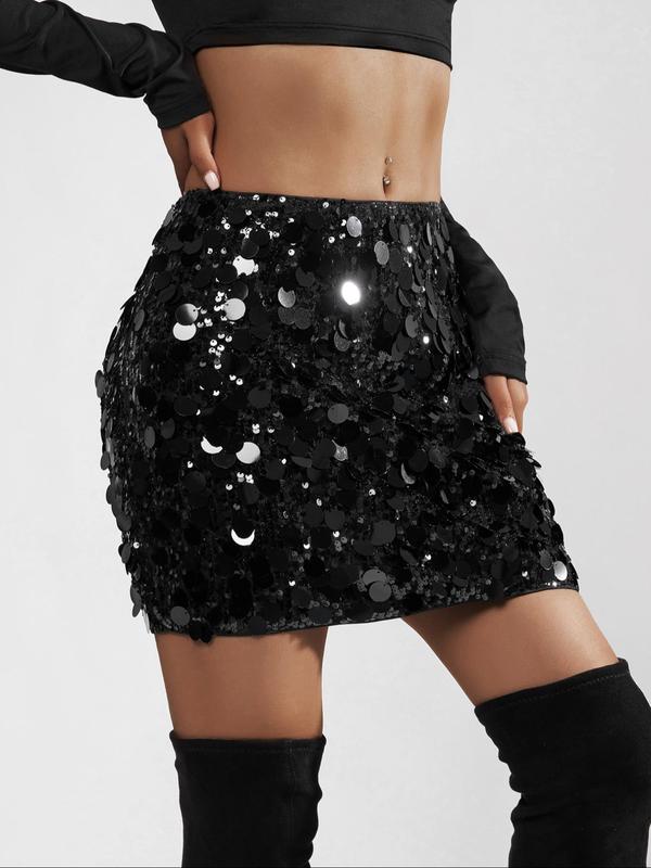 Women's Glitter Sequin Short Skirt, Fashionable Party Skirt For Dating Club, Ladies Bottoms For All Seasons