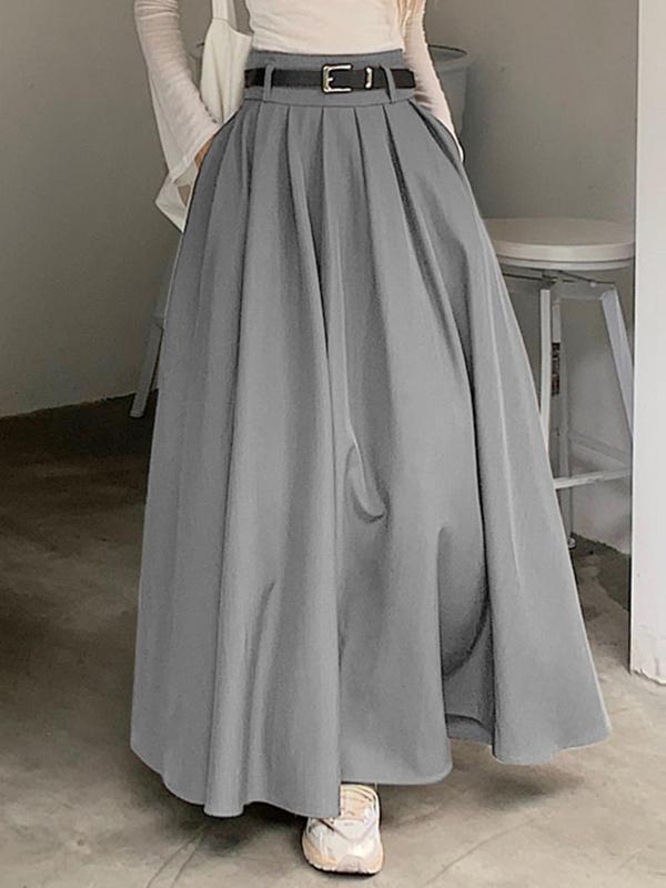 Women's Solid Pocket Zipper High Waist Pleated Skirt, Casual Fashion A Line Long Skirt for Daily Wear, Ladies Bottoms for All Seasons