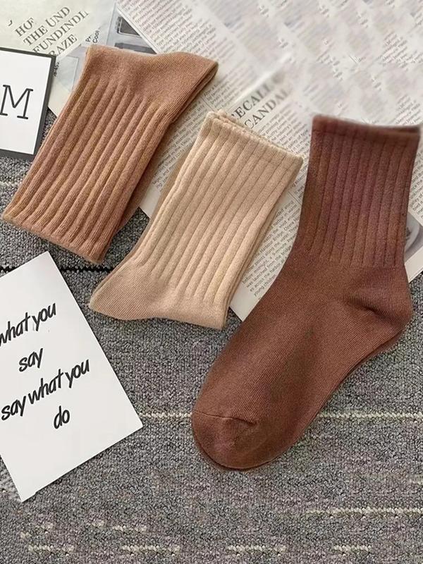 Women's 6 Pairs Solid Crew Socks, Fashion Casual Basic Cozy Breathable Socks for Daily Wear, Women Socks for All Seasons