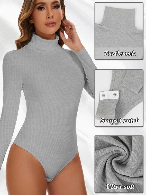 Women's Solid Long Sleeve High Neck Shapewear Bodysuit, Casual Comfy Tummy Control Butt Lift Shaper Bodysuit for Daily Wear, Women's Shapewear for All Seasons