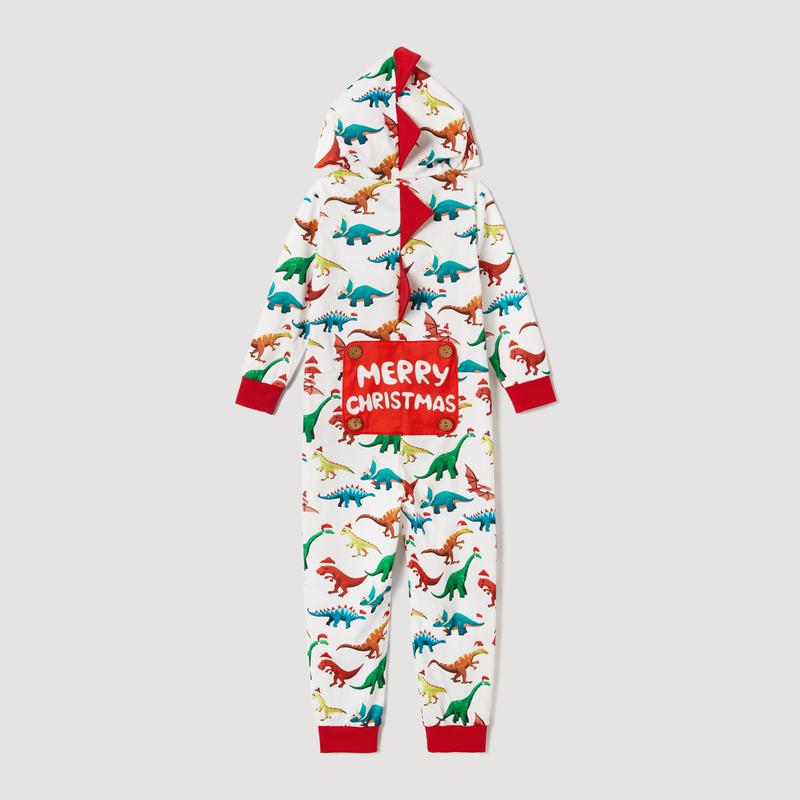 PatPat Christmas PJs Dinosaur Print Family Matching Long-sleeve Pajama Set Hooded Onesies Family Clothing Pajamas Sets (Flame Resistant)