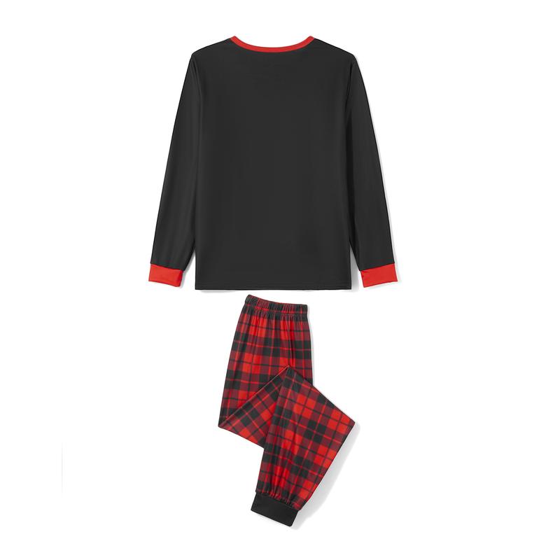 2025 Christmas Family Pajamas Matching Set Letter Santa Hat Print Long Sleeve Tops and Plaid Pants Sleepwear