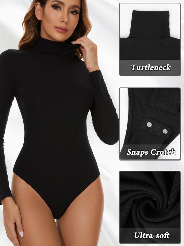 Women's Solid Long Sleeve High Neck Shapewear Bodysuit, Casual Comfy Tummy Control Butt Lift Shaper Bodysuit for Daily Wear, Women's Shapewear for All Seasons