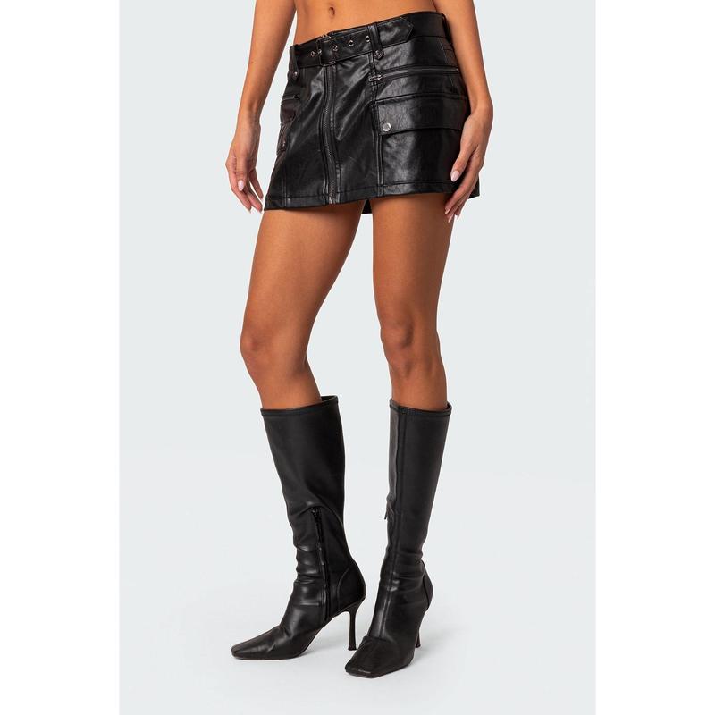 Faux Leather Cargo Mini Skirt