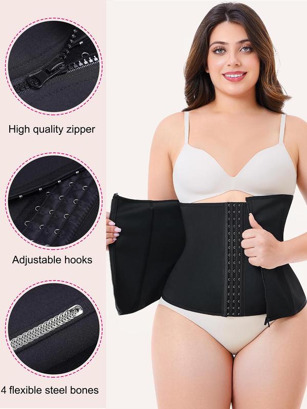 Women's Plus Size Adjustable Hook & Eye Waist Trainer with Flexible Steel Bones Design, Zipper Solid Color High Waist Shapewear, Tummy Control Shaper for Women