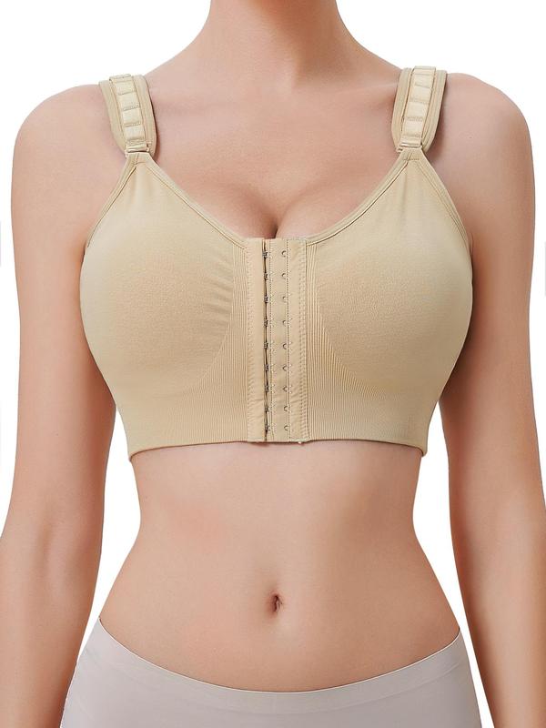 Women's Adjustable Buckle Front Wireless Bra, Basic Solid Color Seamless Push Up Lingerie Top, Soft Comfy Breathable Lingerie for Women