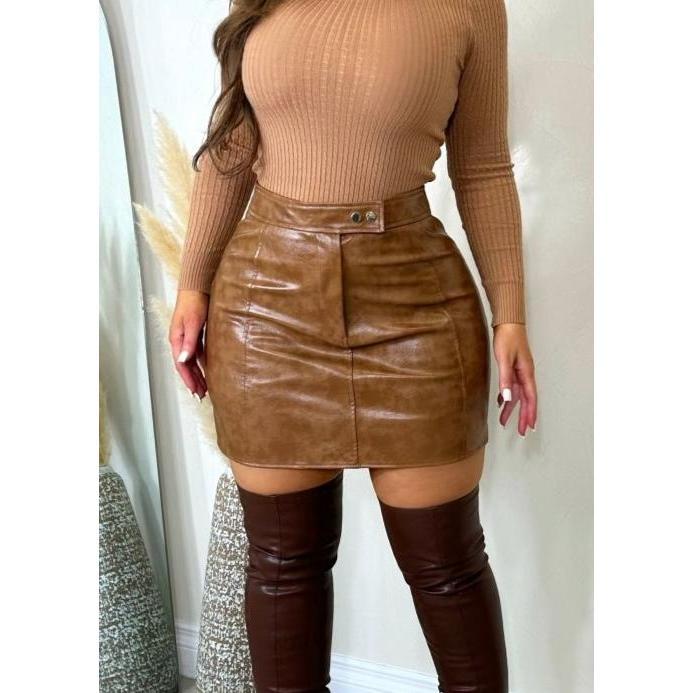 Call It Out Faux Leather Skirt Brown