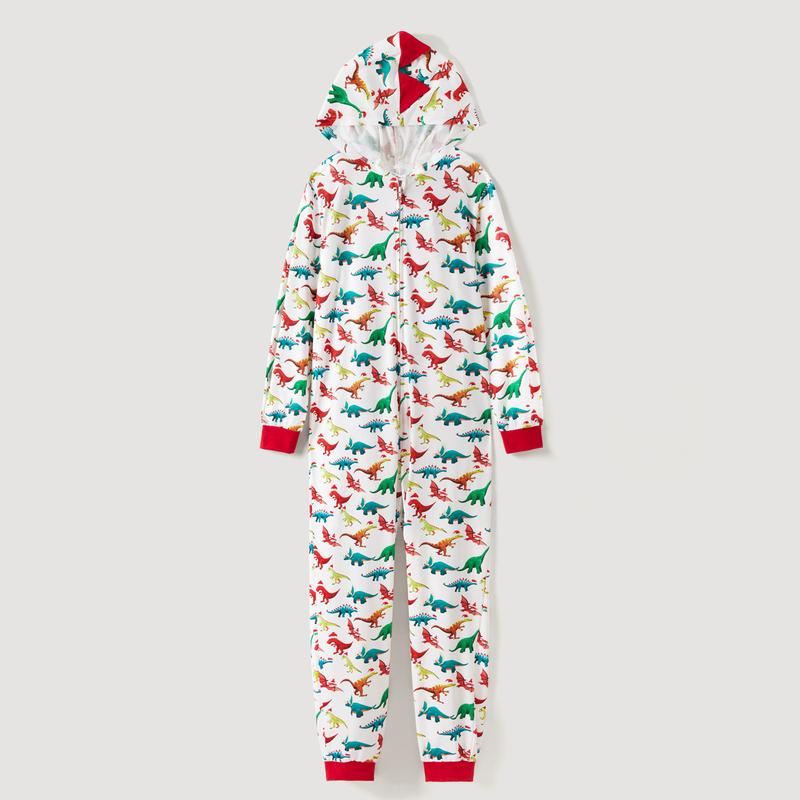 PatPat Christmas PJs Dinosaur Print Family Matching Long-sleeve Pajama Set Hooded Onesies Family Clothing Pajamas Sets (Flame Resistant)