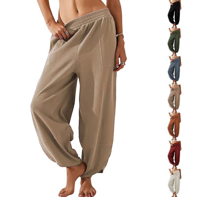 Yeokou Womens Baggy Wide Leg Pants Casual Elastic Waisted Palazzo Harem Pants with Pockets