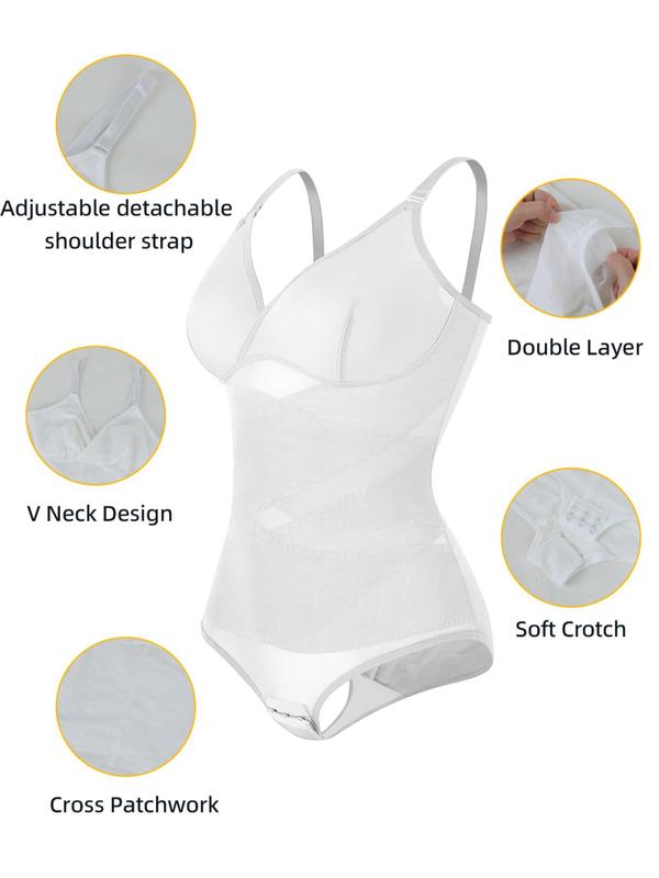 Women's Solid Color Adjustable Strap Shapewear Bodysuit, Casual Comfy Breathable Hook & Eye Closure Crotch Tummy Control Shaper, Ladies Shapewear for Daily Wear