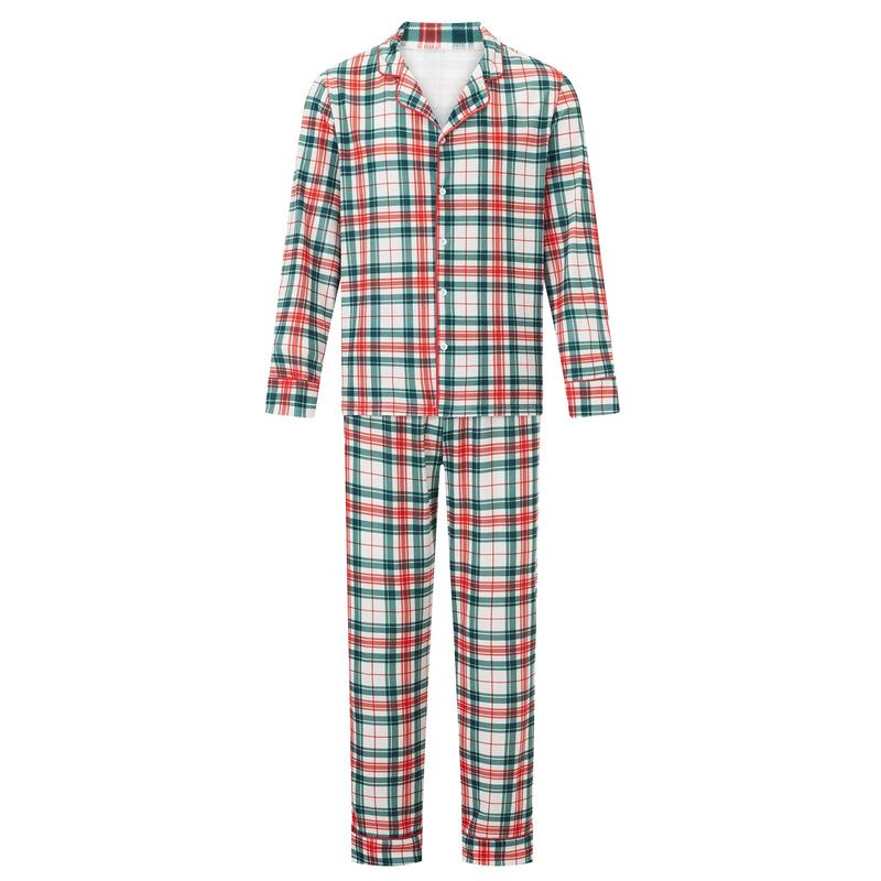 Family Matching Christmas Pajamas Set Plaid Print Holiday Pajamas Sleepwear Tops Pants Dress