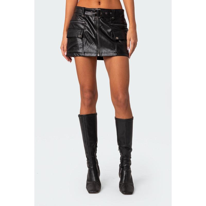 Faux Leather Cargo Mini Skirt